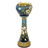 A Victorian Aesthetic style pottery jardiniere and stand, the jardiniere with a fluted edge, with