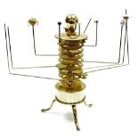 A brass electrical powered orrery, with various planets, incomplete, mains powered, 38cm high.