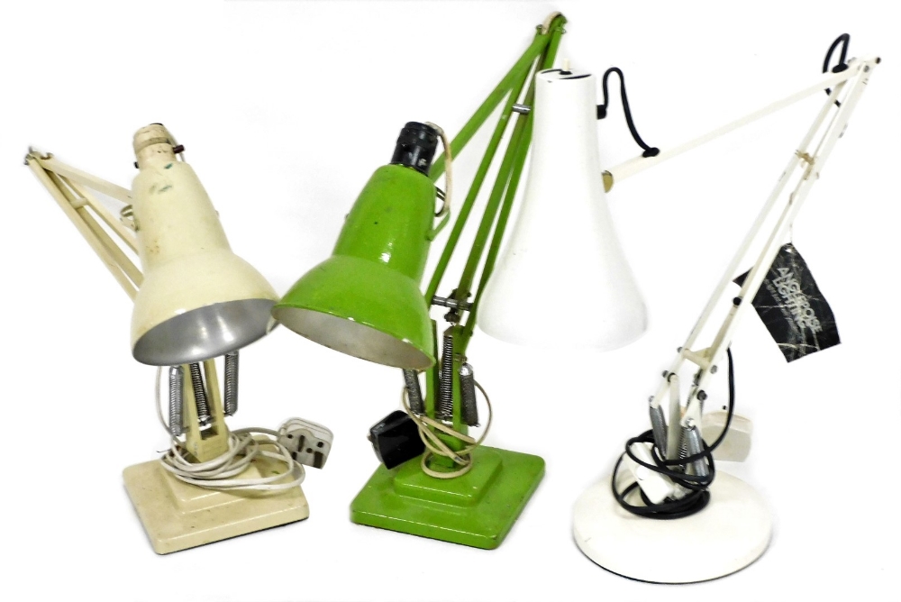 Three Anglepoise lamps, in cream, white, and green. (AF) Buyer Note: WARNING! This lot contains unte