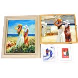 A group of pictures, to include figures in beach scene, oil on canvas, 50cm x 60cm, another similar,