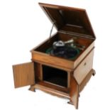 An early 20thC Bassanophone gramophone, in mahogany and ebony strung case, with a two door sound box