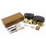 Miscellaneous items, to include two Royal Artillery shell case egg cups, a Tunbridge ware stamp box,