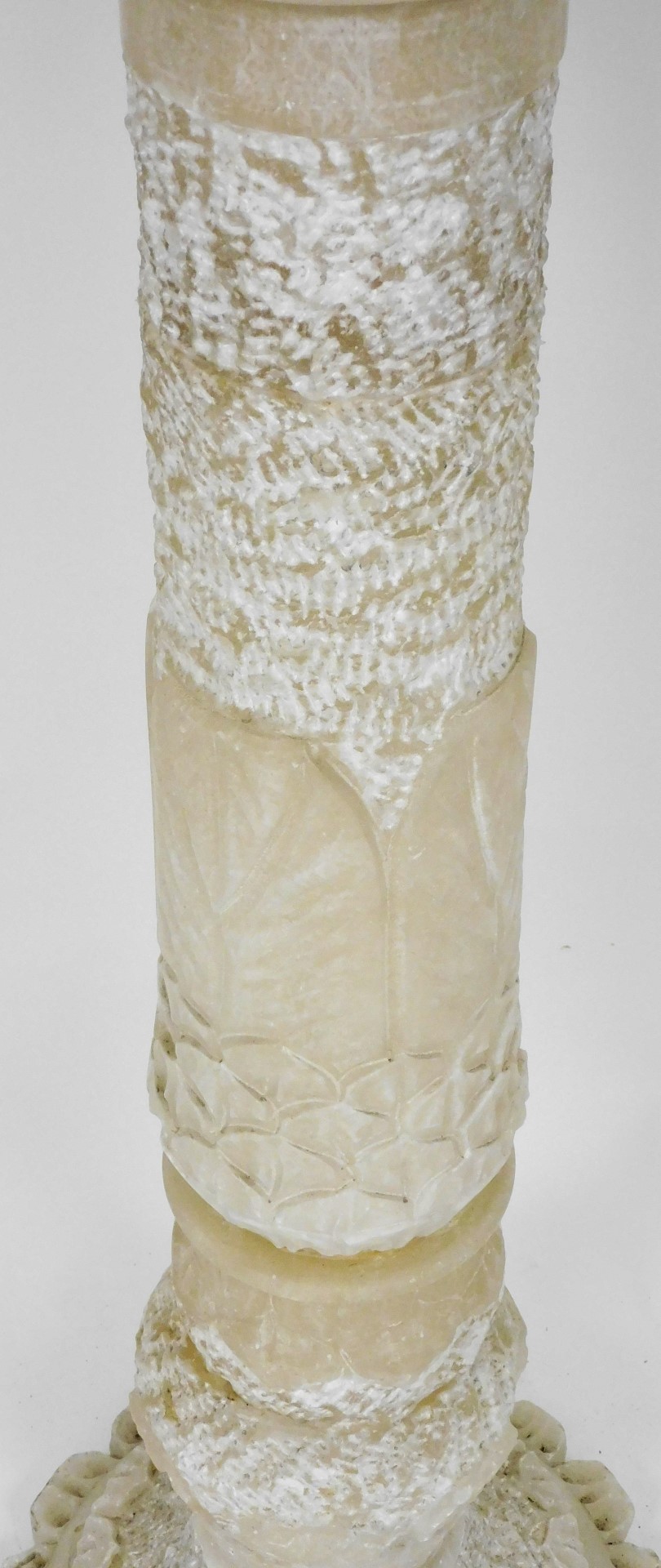 A carved alabaster torchere, decorated with leaves, petals, etc., 90cm high. - Image 2 of 2