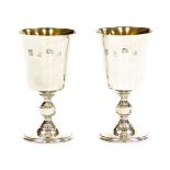 A pair of Elizabeth II silver goblets, with a plain bowl and knopped stem, Birmingham 1975, by