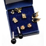 A group of various earrings, to include a pair of 9ct gold and cz set cat earrings, two pairs of