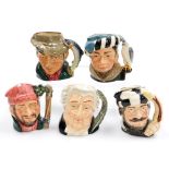Five Royal Doulton character jugs, comprising The Poacher D6464, The Falconer D6540, The