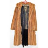 A Baray Furs full length pale mink fur coat, silk lined, together with a ladies black and gold shawl