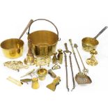 Brass and other metal ware, to include preserve pans, fire tongs, table lamp, etc. (a quantity)