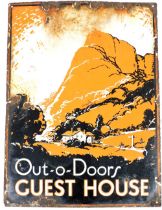 An Out-o-Doors Guest House enamel sign, 60cm x 46cm, (AF).