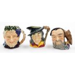 Three Royal Doulton character jugs, comprising Bacchus D6505, Merlin D6536, and Pied Piper D6462,