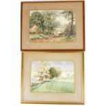 John Henry Hill (1839-1922). Trees before a farmhouse, watercolour, signed, 25cm x 34cm and a