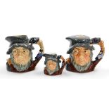 Three Royal Doulton Rip van Winkle character jugs, one D6463, and another similar version and a