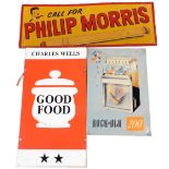 Three 20thC signs, comprising Rock-ola 200, 43cm x 29cm, Charles Wells Good Food, 56cm x 30cm, and C