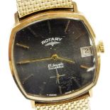 A Rotary gentleman's Incabloc late 20thC wristwatch, the square brass dial with gold batons,