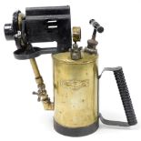 A Kelite brass blow lamp, made by Kitson Lighting Company USA, and latterly Stamford, England,