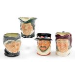 Four Royal Doulton character jugs, Parson Brown, Simon The Cellarer, Granny D6384, and Beefeaters,