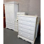 A group of white painted pine associated bedroom furniture, a chest of two short and four long