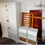 A white painted double wardrobe, with two short and one long drawer to base, 192cm high, 100cm wide,