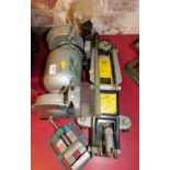 A Hilka 6'' bench grinder, a 2 tonne hydraulic trolley jack, etc.