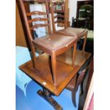 An oak draw leaf dining table, the top, 106cm x 75cm, and a set of three dining chairs with drop