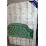 A double bed, with Sleep Shop Ortho Choice mattress, button back headboard, divan base, and a