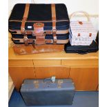 Suitcases, including Antler, a pink wicker picnic hamper, etc. (a quantity)