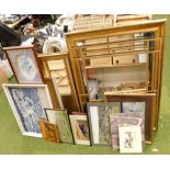 Various pictures, prints, mirrors, etc., to include a gilt frame wall mirror, 105cm x 74cm,