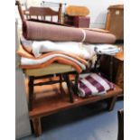 A hardwood coffee table, 40cm high, the top 71cm x 119cm, an oak chair, various rugs, etc. (a