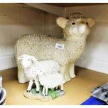 A pottery model of a lamb, 37cm high, and a figure group of ewe and lamb. (2)