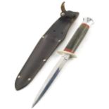 An R T R Nger William Rodgers English sheath dagger, with plain blade, turned handle and compressed