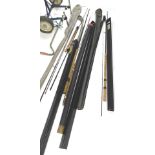 AUCTIONEER ANNOUNCEMENT NO TROLLEY IN THIS LOT Fishing rods, a Drennan fibre glass stick float, 13f
