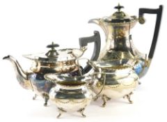 A harlequin silver plated four piece tea service, comprising coffee pot, 26cm high and a three piece
