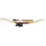 A WHA Gok archery bow, with hand written H.C.75023, 66'' 30#@28'' constructed from laminate walnut e