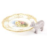 A Bing and Grondahl Copenhagen figure of a sheep, 8cm high, and a Doulton Burslem wall plate, hand p