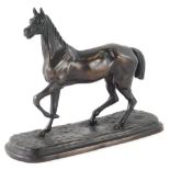 A 20thC bronze spelter figure, of a prancing horse on naturalistic base, 19cm high.