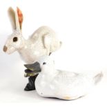 A Raku glazed Studio pottery hare, signed Brian Andrew, in running pose, crackle glaze, initialled b