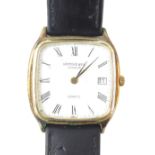 A Raymond Weil gentleman's wristwatch, with a gold plated wristwatch head, on a black leather strap.