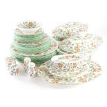 A Minton Haddon Hall part dinner service, to include pair of lidded vegetable dishes, 33cm wide, gra