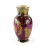 A Crown Devon Rouge Royale vase, of shouldered circular form with compressed stem on circular foot,