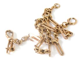 A 9ct gold fancy link watch chain, with paper clip and rope twist links, 45cm long, 27.4g.