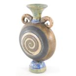 A 20thC Studio pottery vase, by Eleanor Newhall, the circular body with compressed trumpet stem and