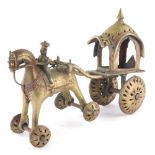 An Eastern model of a horse and cart, in gilt coloured brass red highlights on wheels, possibly a ch