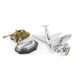 A chrome plated aeroplane Art Deco table lighter, presented to Oliver Gomersall RAF Batley, 22cm wid