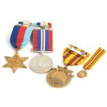 Various World War Two medals, George VI 1939-45 War Medal, Star, Dunkirk 1940 medal and a miniature,