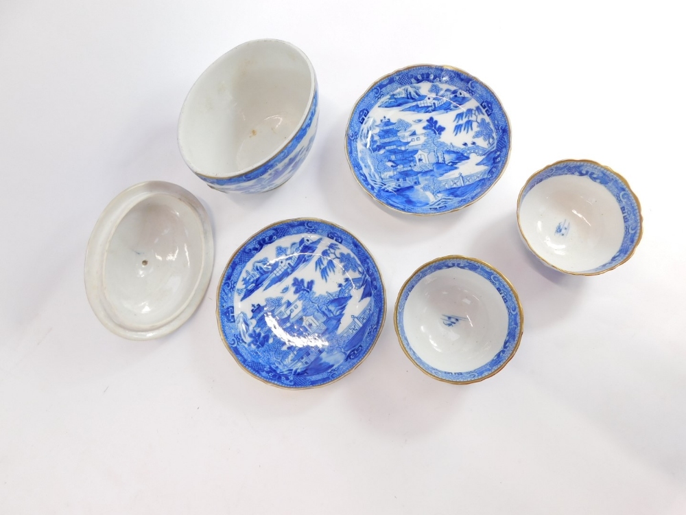 Late 18thC blue and white porcelain tea wares, chinoiserie decorated in blue and white, comprising a - Image 2 of 3