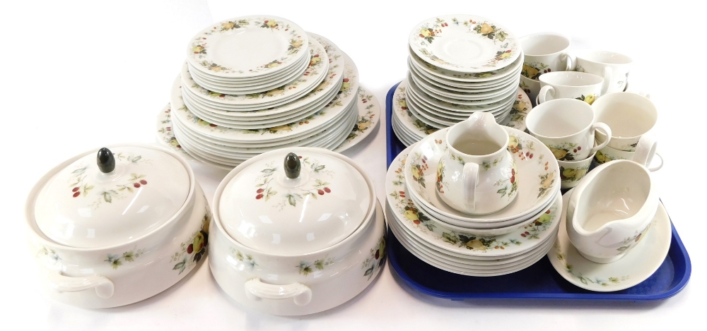 A Royal Doulton Miramont pattern part dinner service, comprising two tureens, ten cups and saucers,