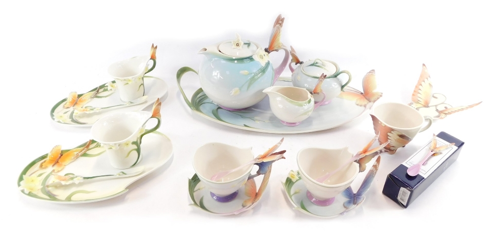 A group of Franz and Graff porcelain, to include a large Franz butterfly tray, 44cm wide, two Franz