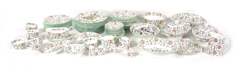 A Minton Haddon Hall porcelain part tea and dinner service, to include three tureens, cake plate, mi
