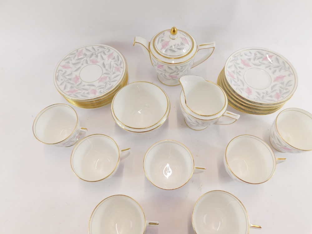 A Minton porcelain tea service in the Petunia pattern, comprising teapot, milk jug, sugar bowl, eigh - Image 2 of 3