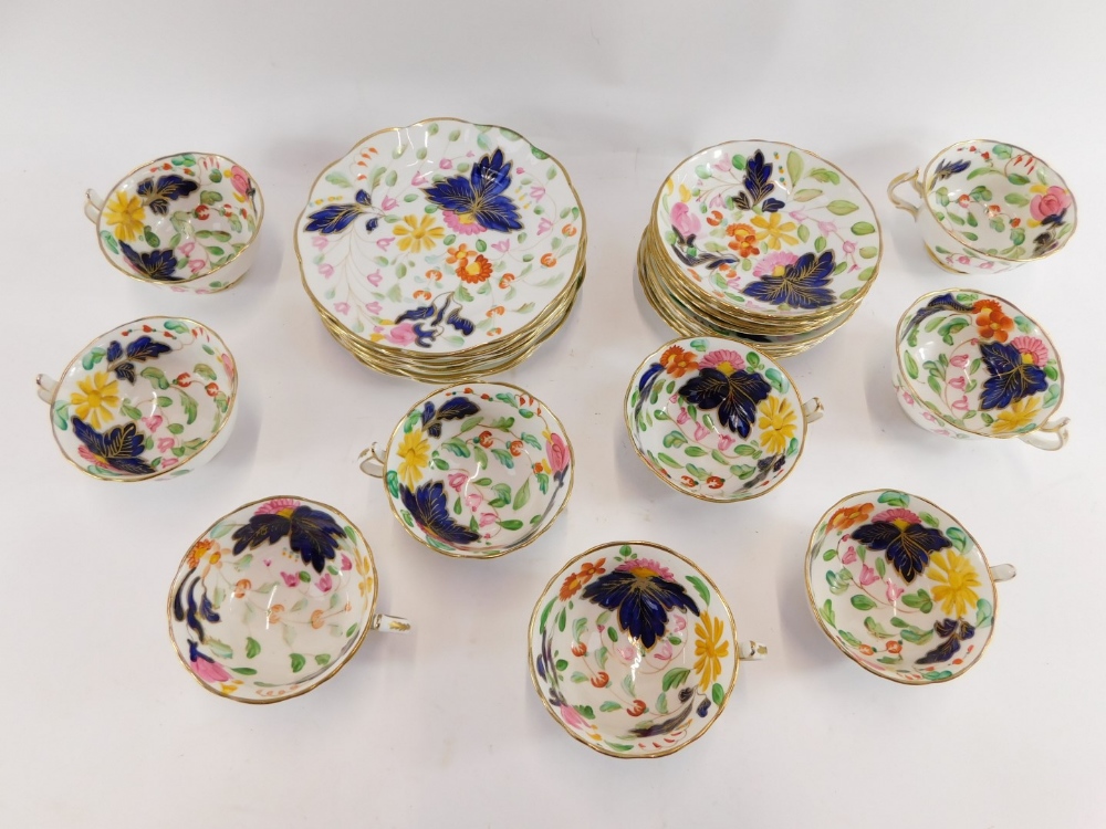 An Allertons late 19thC porcelain tea service, painted with flowers, comprising trio sets, nine cups - Image 2 of 3